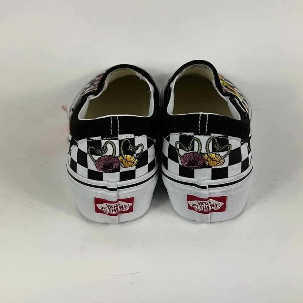 Vans black white floral multi classic slip on platform sneakers women’s 8_6